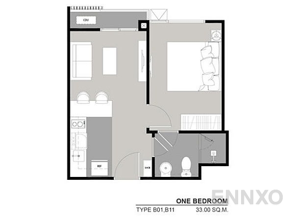 รูปแปลนห้อง 1 Bedroom ของโครงการ ริทึ่ม สุขุมวิท 36-38