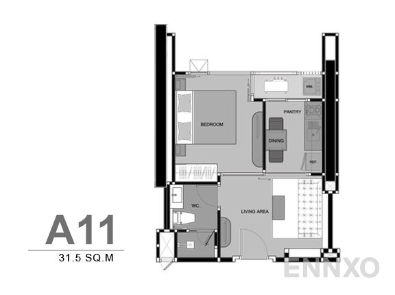 รูปแปลนห้อง 1 Bedroom ของโครงการ ริทึ่ม สุขุมวิท 44/1