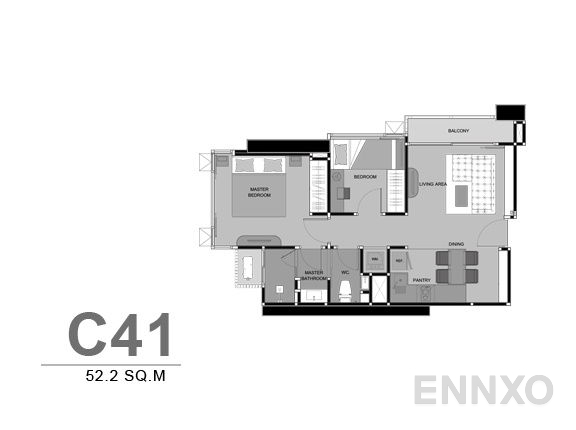 รูปแปลนห้อง 2 Bedrooms ของโครงการ ริทึ่ม สุขุมวิท 44/1