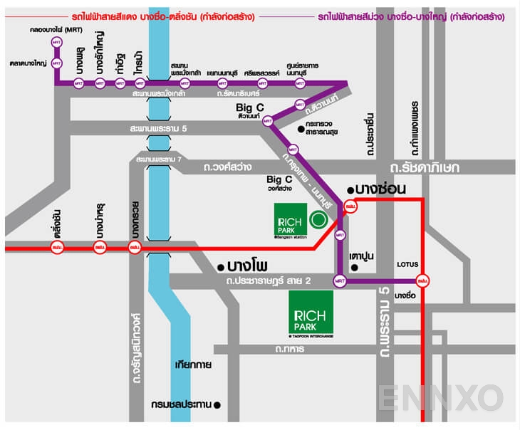 ภาพแผนที่แสดงที่ตั้งโครงการ Rich Park 2 @Taopoon Interchange
(ริช พาร์ค 2 แอท เตาปูน อินเตอร์เชนจ์) และสถานที่โดยรอบ
