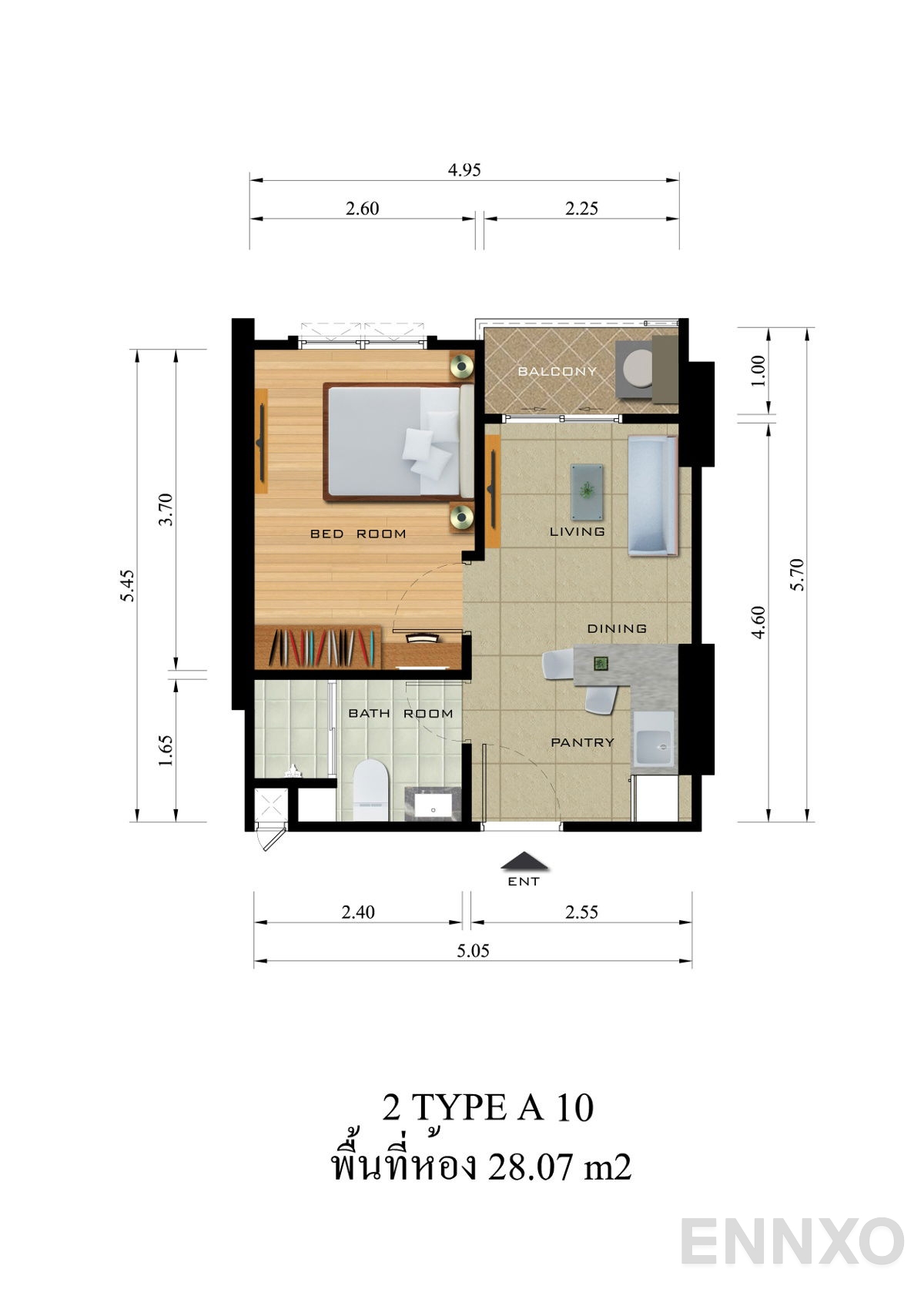 รูปแปลนห้อง Type A ของโครงการ ริช พาร์ค 2 แอท เตาปูน อินเตอร์เชนจ์