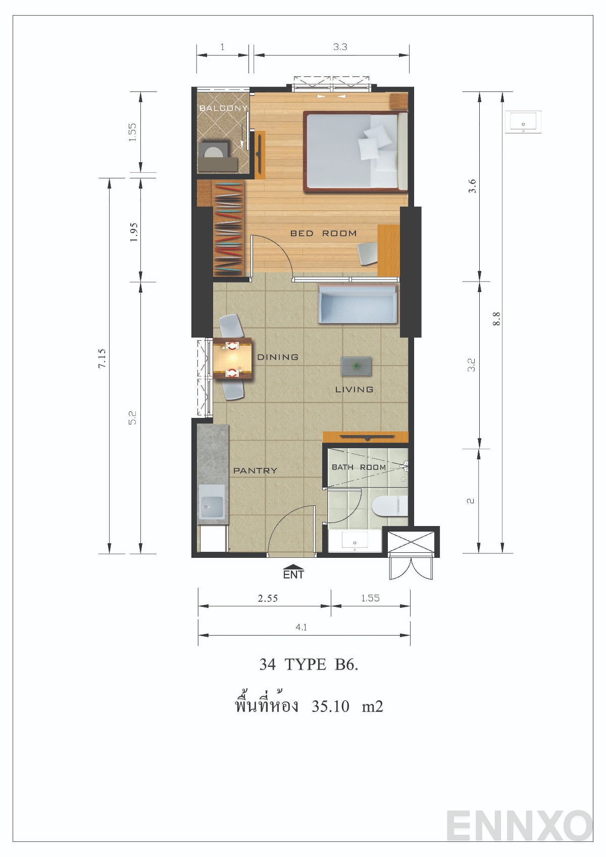 รูปแปลนห้อง Type B ของโครงการ ริช พาร์ค 2 แอท เตาปูน อินเตอร์เชนจ์