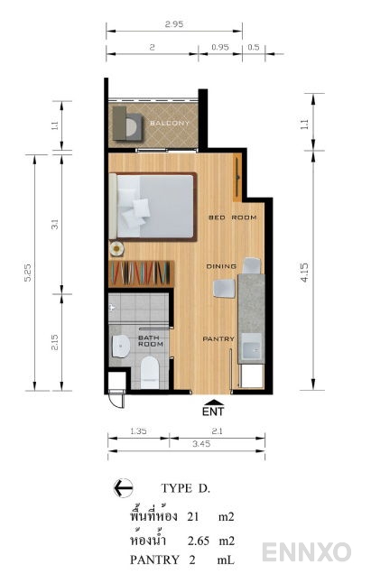 รูปแปลนห้อง Type D ของโครงการ ริช พาร์ค 2 แอท เตาปูน อินเตอร์เชนจ์
