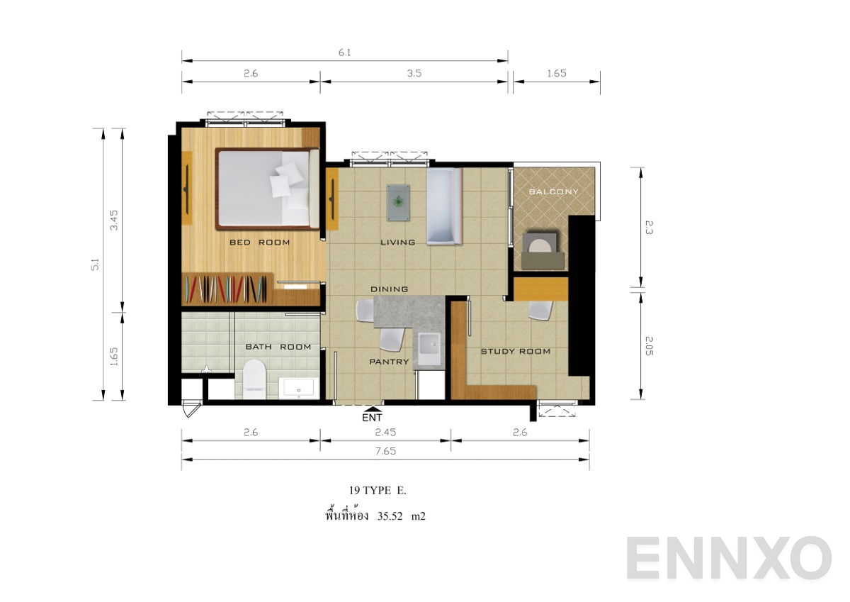 รูปแปลนห้อง Type E ของโครงการ ริช พาร์ค 2 แอท เตาปูน อินเตอร์เชนจ์