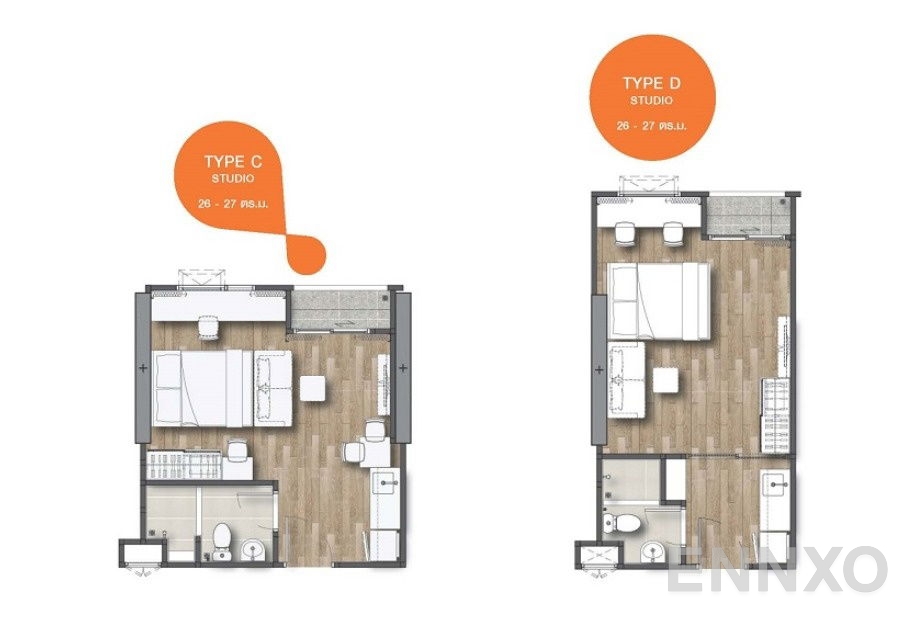 รูปแปลนห้อง Studio ของโครงการ ริชพอยท์ แอท บีทีเอส วุฒากาศ
