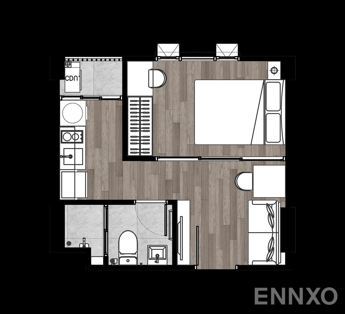 รูปแปลนห้อง Type A ของโครงการ เดอะ คอลเล็ค รัชดา 32