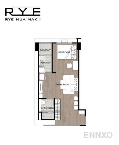 รูปแปลนห้อง 1 Bedroom ของโครงการ RYE Huamak