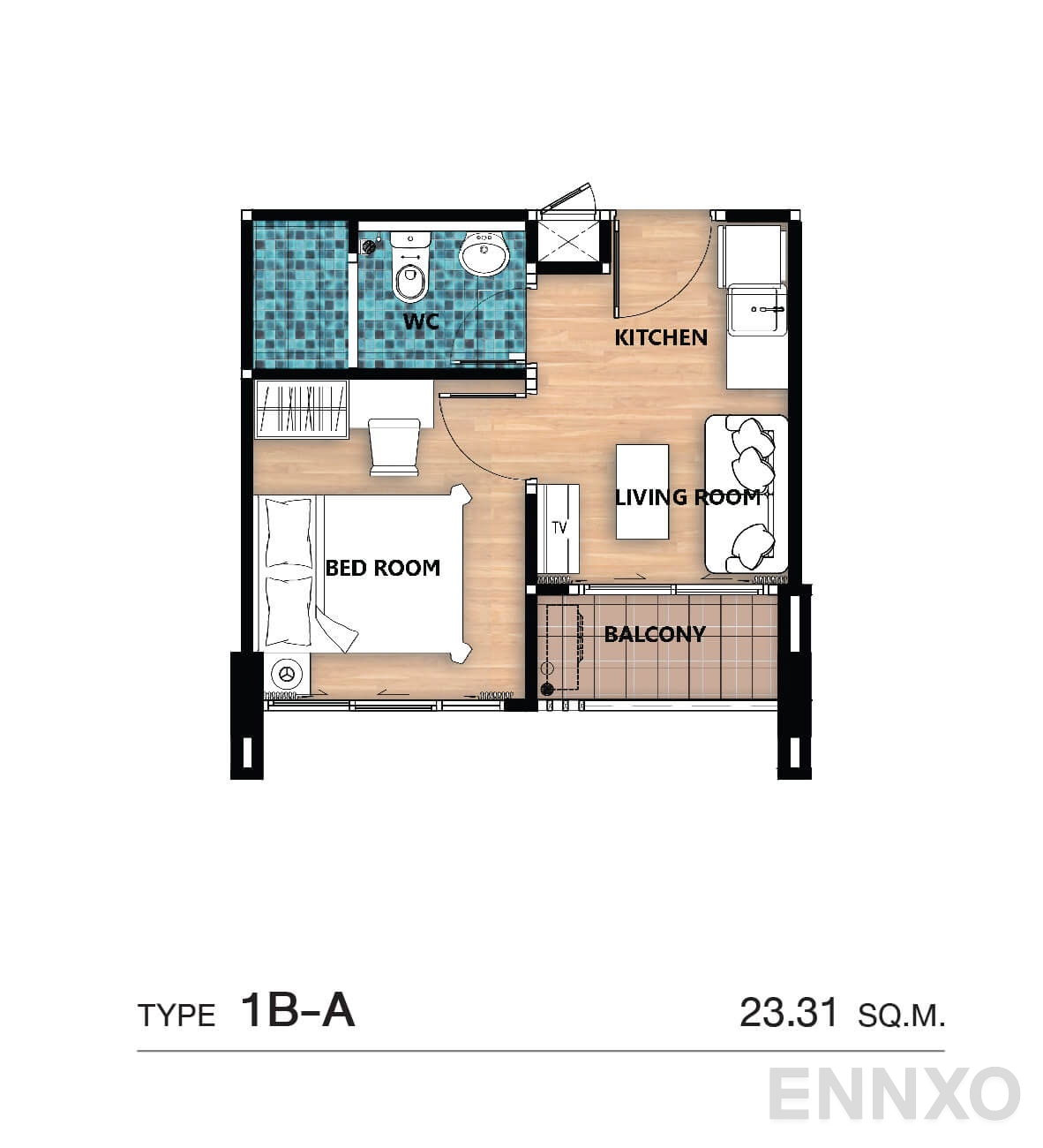 รูปแปลนห้อง Type 1B-A ของโครงการ เอส คอนโด สมุทรสาคร