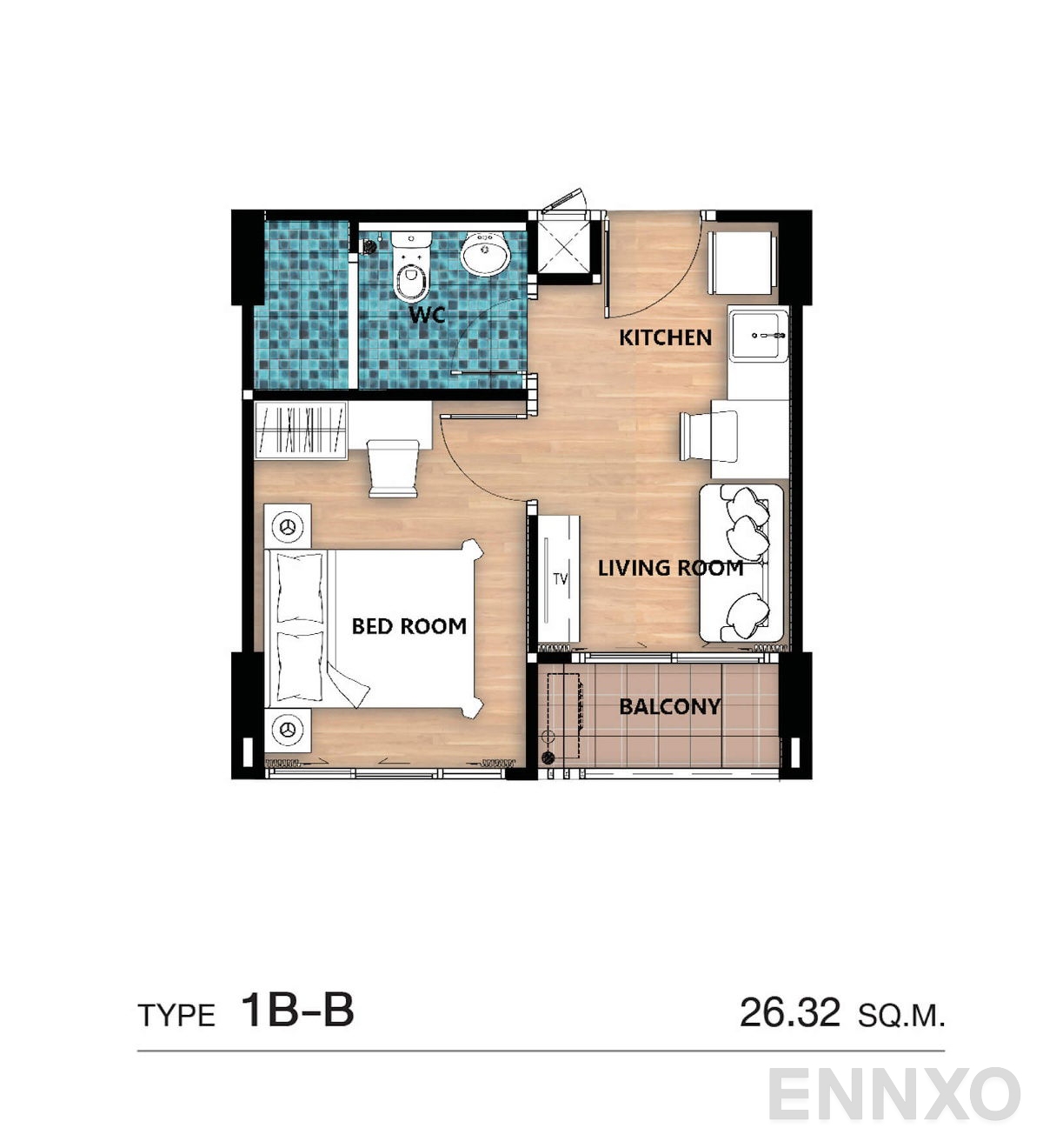 รูปแปลนห้อง Type 1B-B ของโครงการ เอส คอนโด สมุทรสาคร