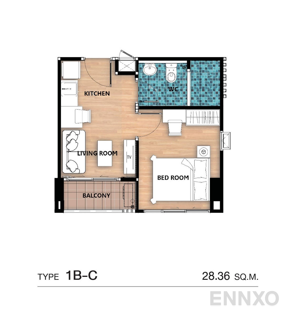 รูปแปลนห้อง Type 1B-C ของโครงการ เอส คอนโด สมุทรสาคร