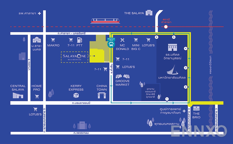 ภาพแผนที่แสดงที่ตั้งโครงการ SALAYA ONE RESIDENCES
(ศาลายา วัน เรสซิเดนท์) และสถานที่โดยรอบ