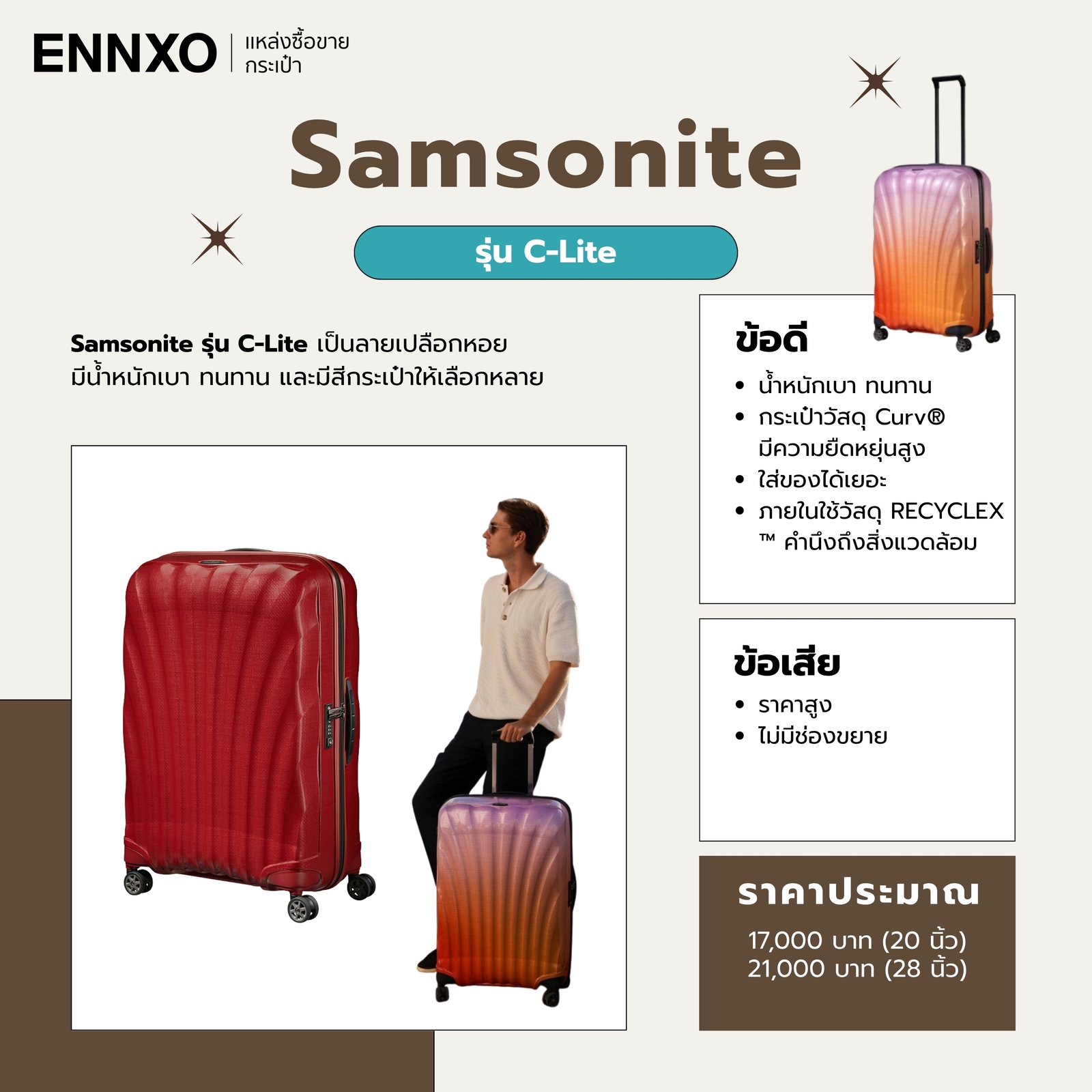 รายละเอียดกระเป๋าเดินทาง Samsonite รุ่น C-Lite