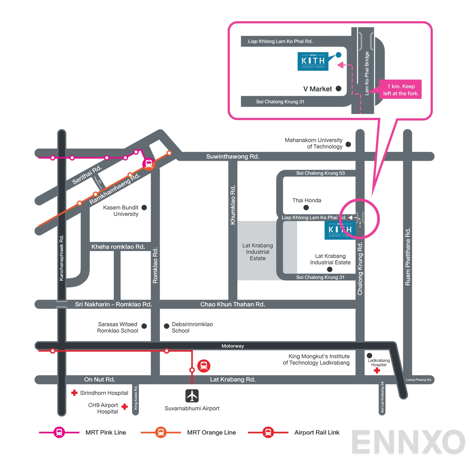 ภาพแผนที่แสดงที่ตั้งโครงการ Sena Kith Chalong Krung - Ladkrabang และสถานที่โดยรอบ
