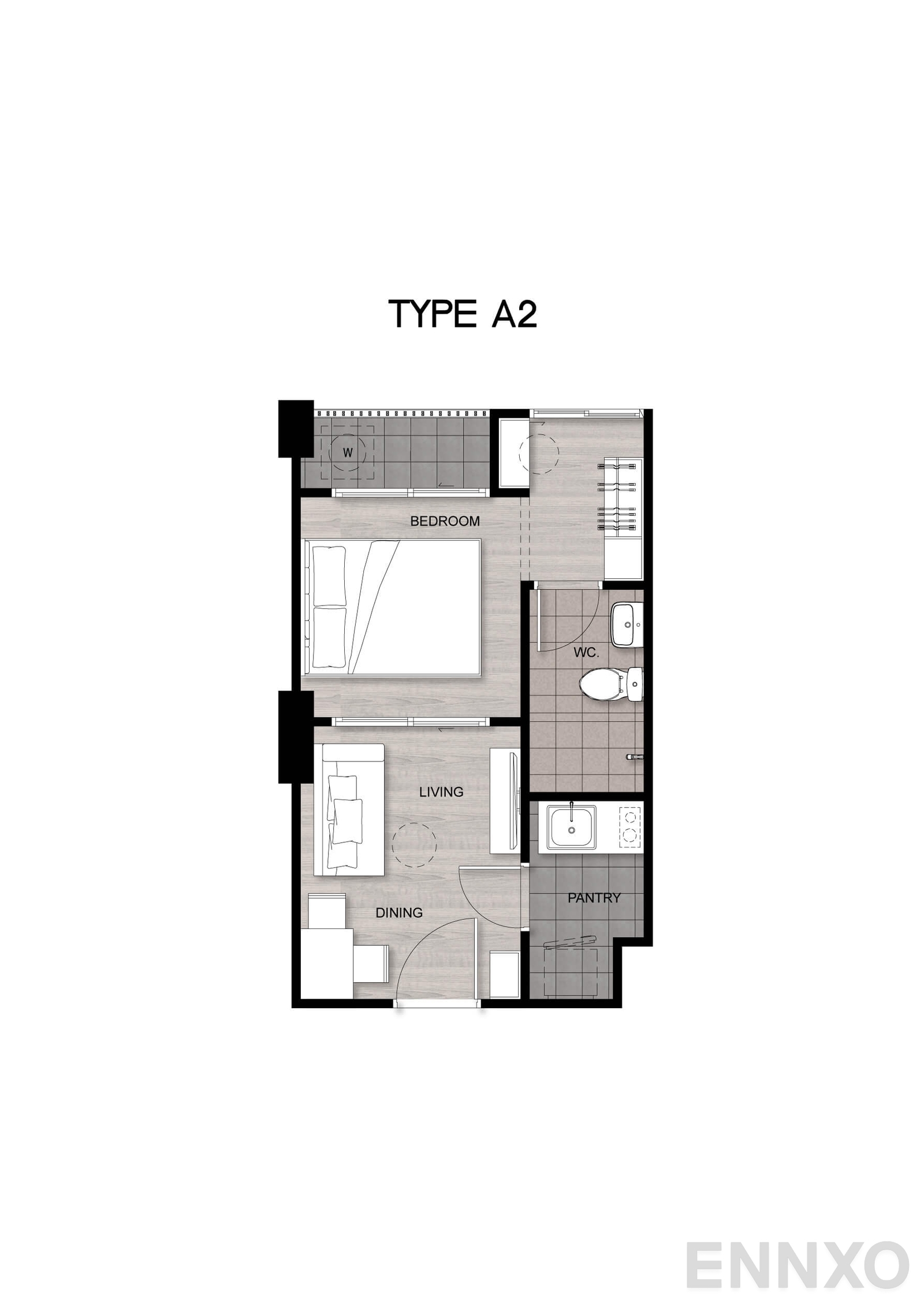 รูปแปลนห้อง Type A2 ของโครงการ Sena Kith Chalong Krung - Ladkrabang