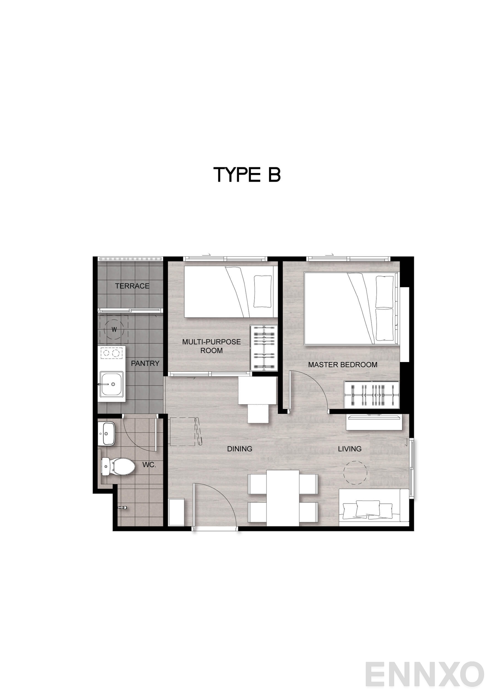 รูปแปลนห้อง Type A2 ของโครงการ Sena Kith Chalong Krung - Ladkrabang