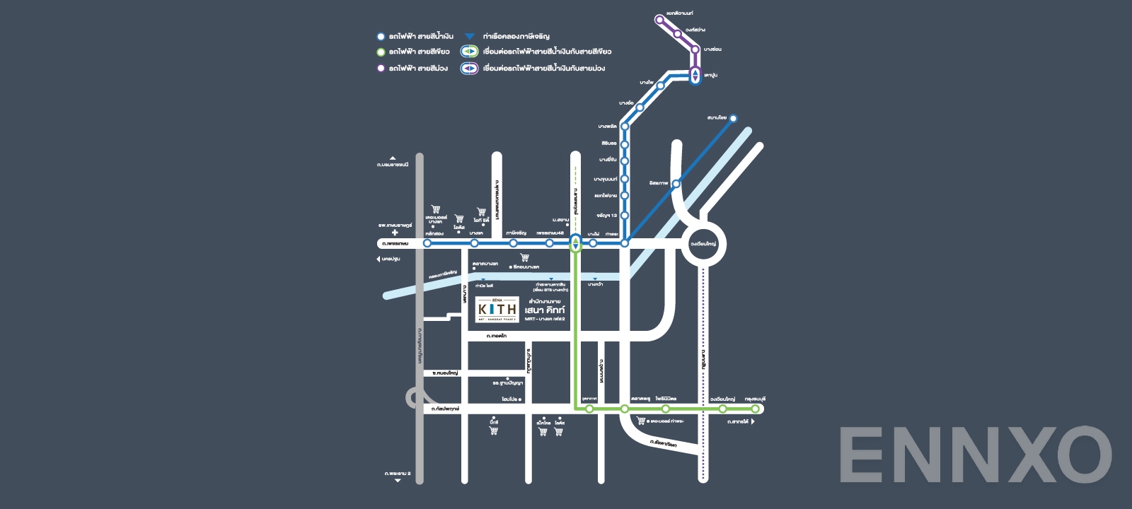 ภาพแผนที่แสดงที่ตั้งโครงการ SENA Kith MRT Bangkae Phase 2
(เสนาคิทท์ เอ็มอาร์ที บางแค เฟส 2) และสถานที่โดยรอบ