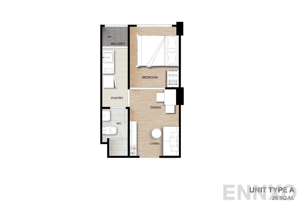 รูปแปลนห้อง Type A ของโครงการ เสนาคิทท์ เอ็มอาร์ที บางแค เฟส 2