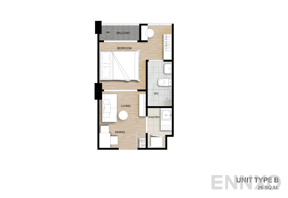 รูปแปลนห้อง Type B ของโครงการ เสนาคิทท์ เอ็มอาร์ที บางแค เฟส 2