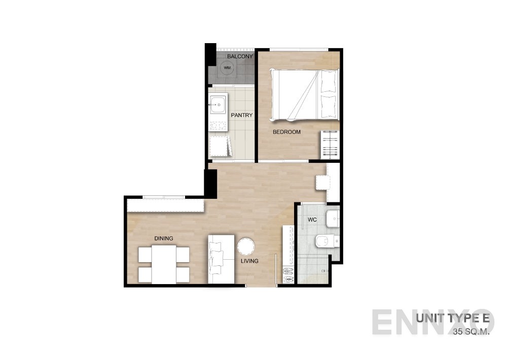 รูปแปลนห้อง Type E ของโครงการ เสนาคิทท์ เอ็มอาร์ที บางแค เฟส 2