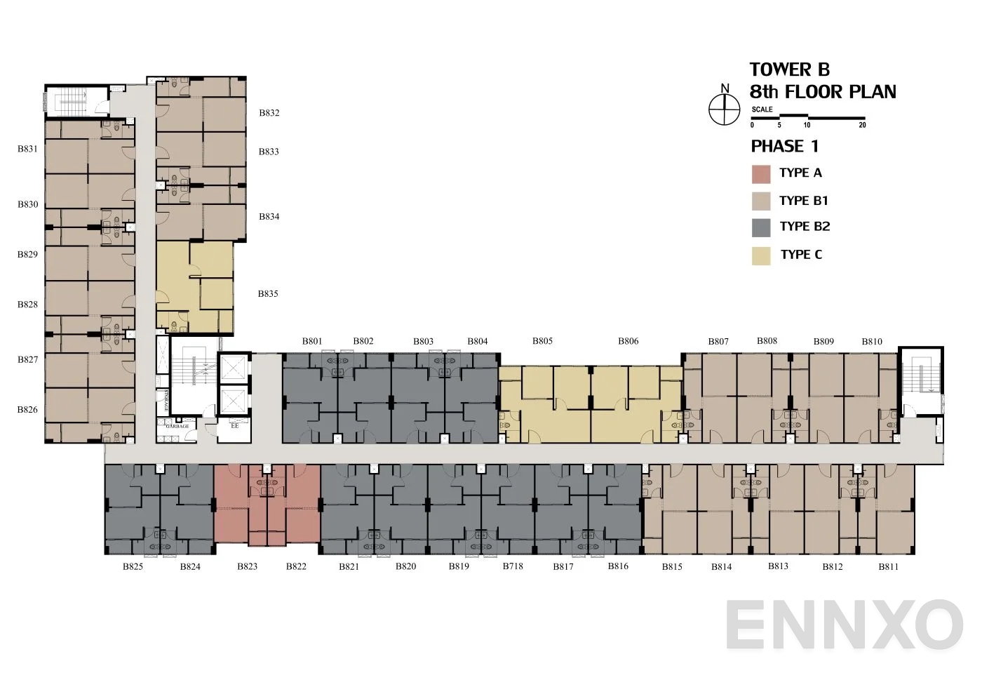 แปลนชั้น ชั้น 8th (อาคาร B) ของโครงการ เสนาคิทท์ พหลโยธิน - นวนคร