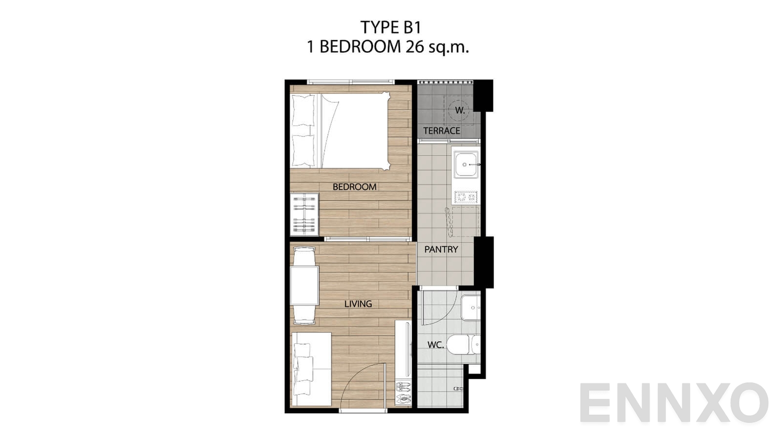 รูปแปลนห้อง ยูนิต B1 ของโครงการ เสนาคิทท์ พหลโยธิน - นวนคร