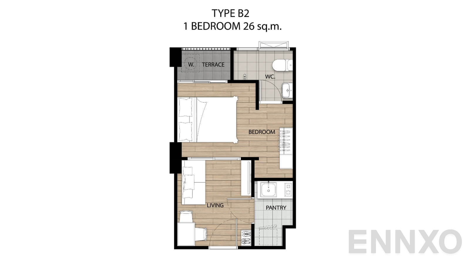 รูปแปลนห้อง ยูนิต B2 ของโครงการ เสนาคิทท์ พหลโยธิน - นวนคร