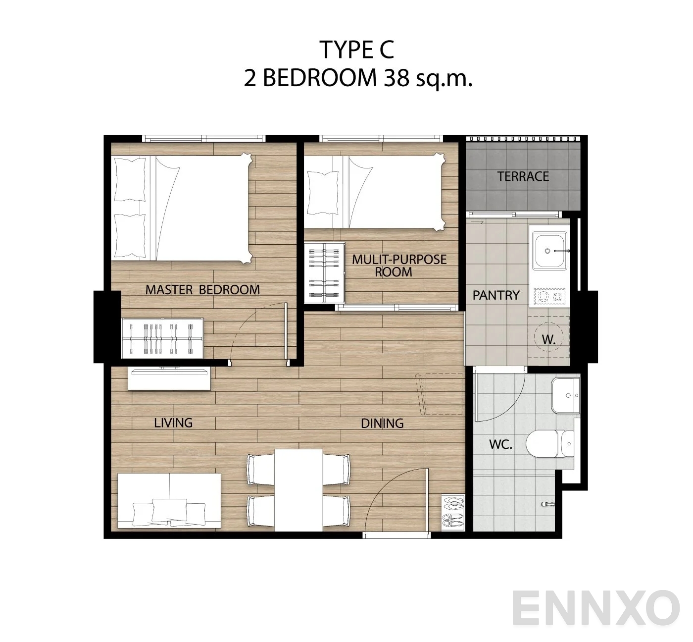 รูปแปลนห้อง ยูนิต C ของโครงการ เสนาคิทท์ พหลโยธิน - นวนคร