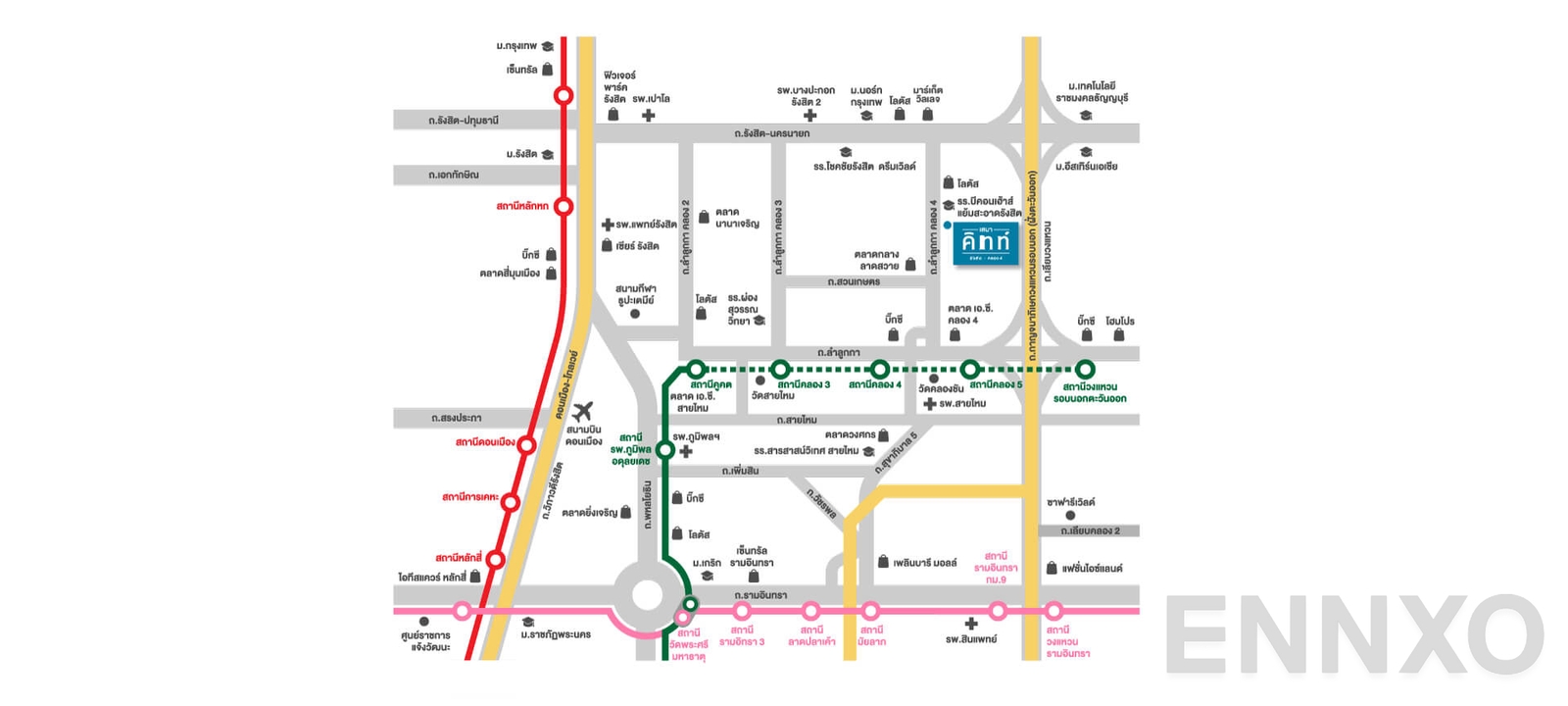ภาพแผนที่แสดงที่ตั้งโครงการ Sena Kith Rangsit - Khlong 4 
(เสนาคิทท์ รังสิต - คลอง 4) และสถานที่โดยรอบ