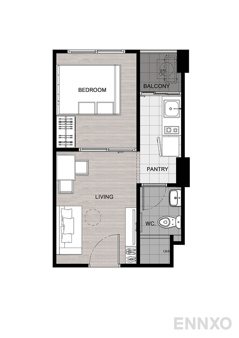 รูปแปลนห้อง Type B ของโครงการ เสนาคิทท์ รังสิต - คลอง 4