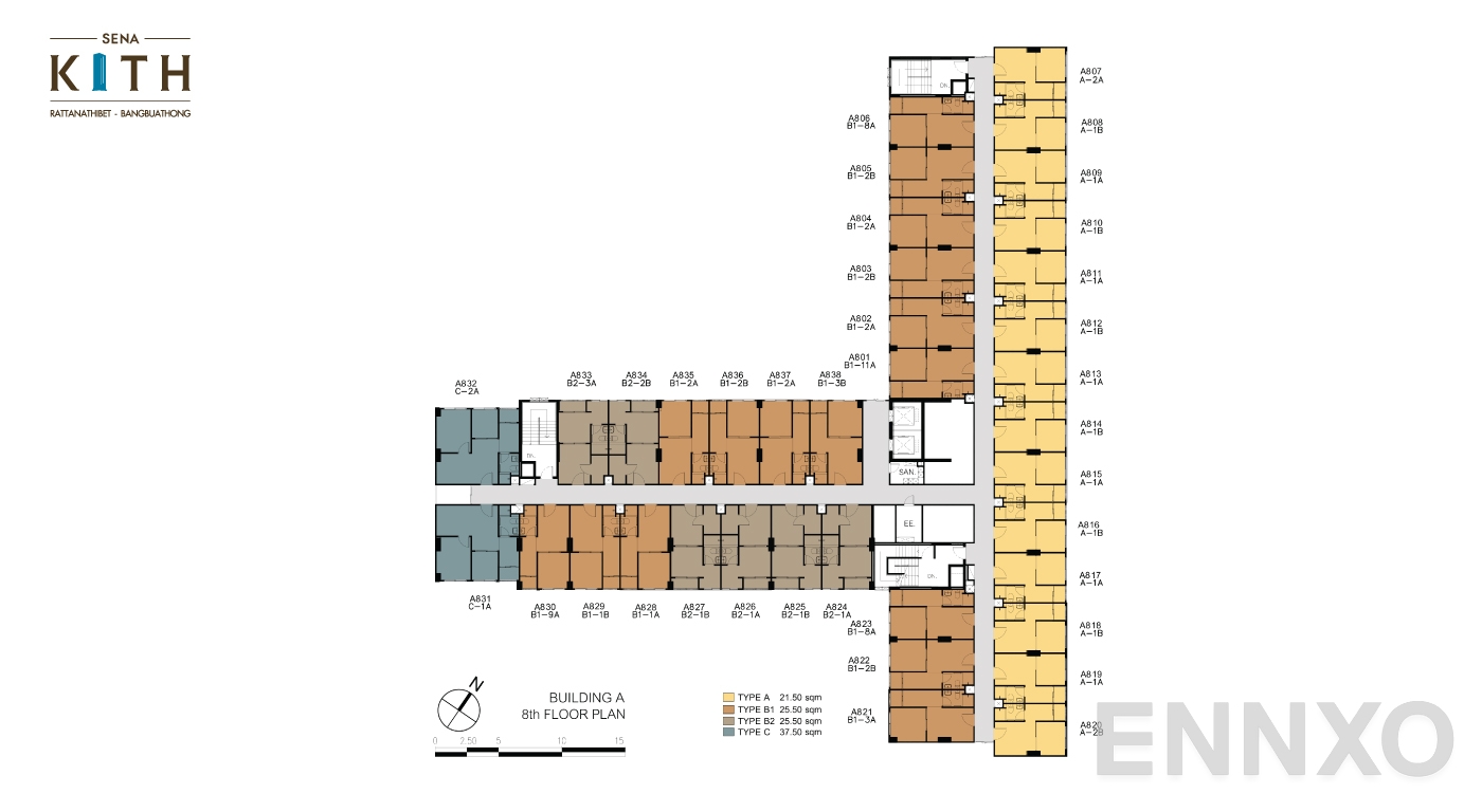 แปลนชั้น อาคาร A ชั้น 8 ของโครงการ เสนาคิทท์ รัตนาธิเบศร์ - บางบัวทอง