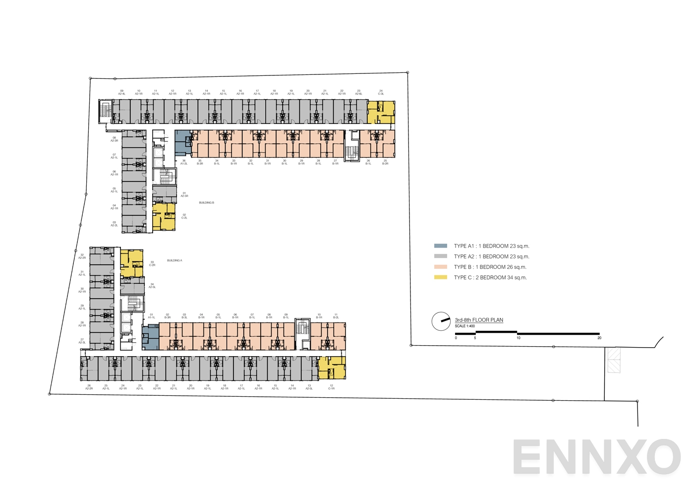 แปลนชั้น 3rd - 8th Floorplan ของโครงการ เสนาคิทท์ สำโรง อินเตอร์เชนจ์