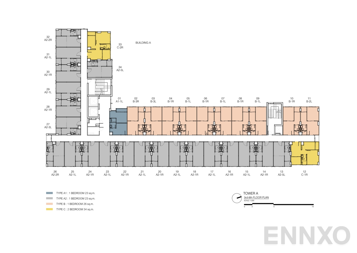 แปลนชั้น 3rd - 8th Tower A ของโครงการ เสนาคิทท์ สำโรง อินเตอร์เชนจ์
