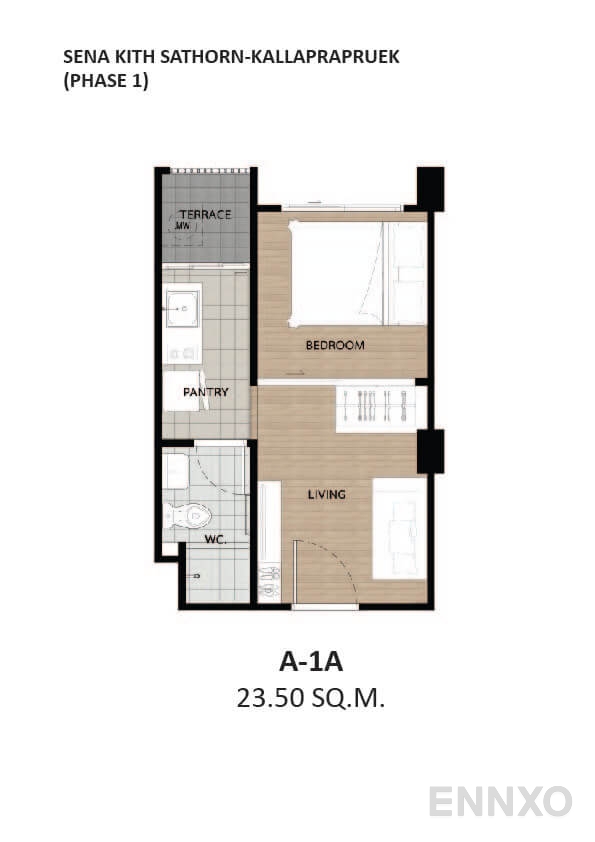 รูปแปลนห้อง Type A ของโครงการ เสนาคิทท์ สาทร - กัลปพฤกษ์