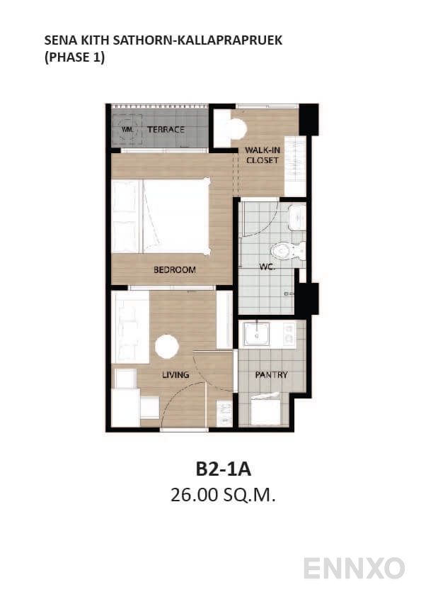 รูปแปลนห้อง Type B2 ของโครงการ เสนาคิทท์ สาทร - กัลปพฤกษ์