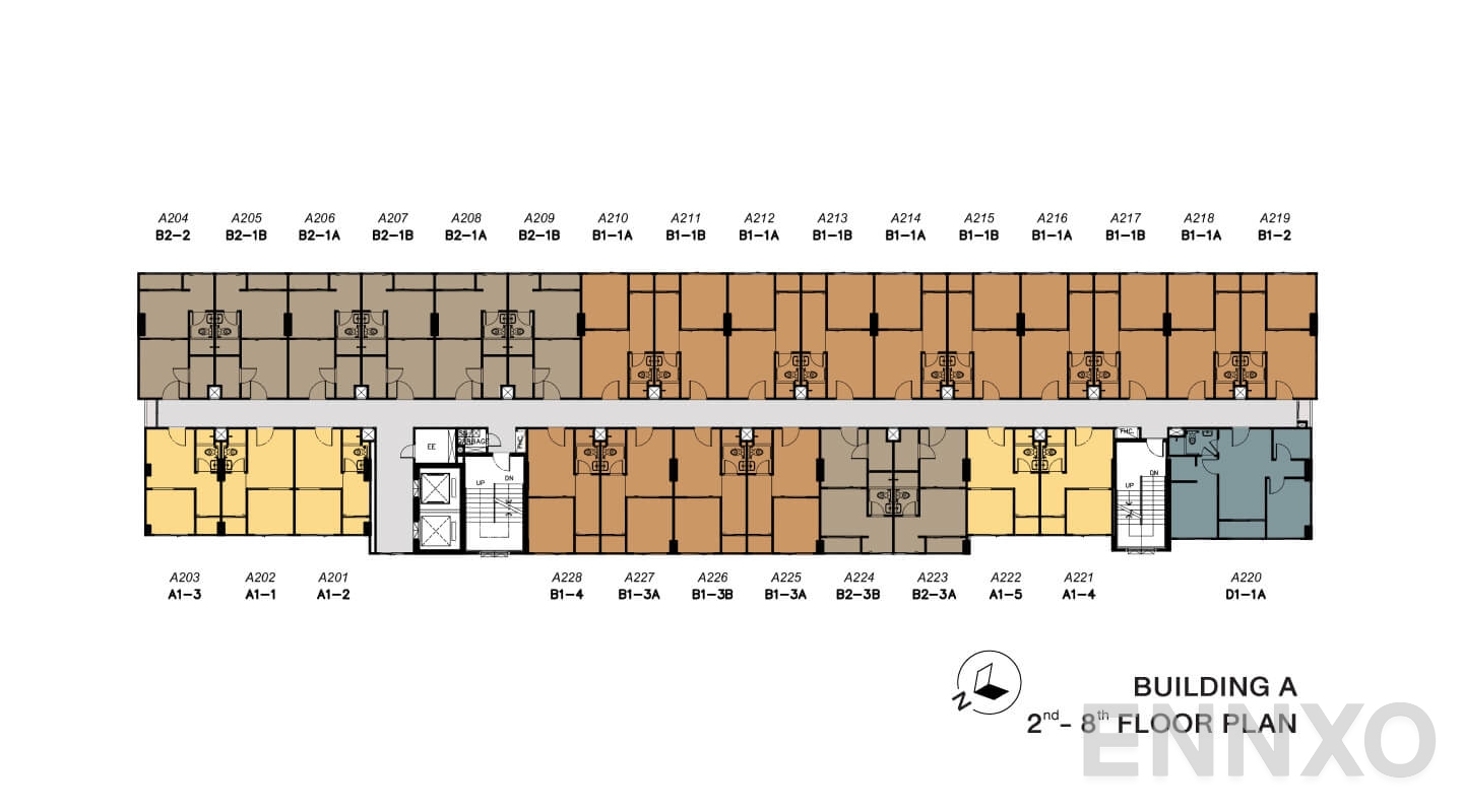 แปลนชั้น Building A (2nd - 8th Floor)  ของโครงการ เสนาคิทท์ ศรีนครินทร์ - ศรีด่าน