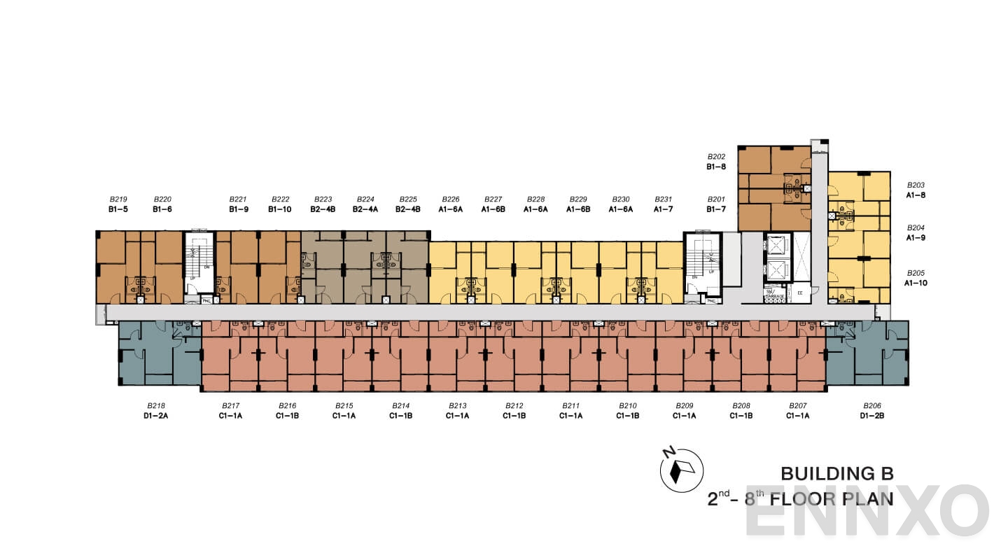 แปลนชั้น Building B (2nd - 8th Floor)  ของโครงการ เสนาคิทท์ ศรีนครินทร์ - ศรีด่าน