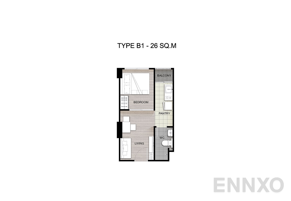 รูปแปลนห้อง Type B1 ของโครงการ เสนาคิทท์ ศรีนครินทร์ - ศรีด่าน