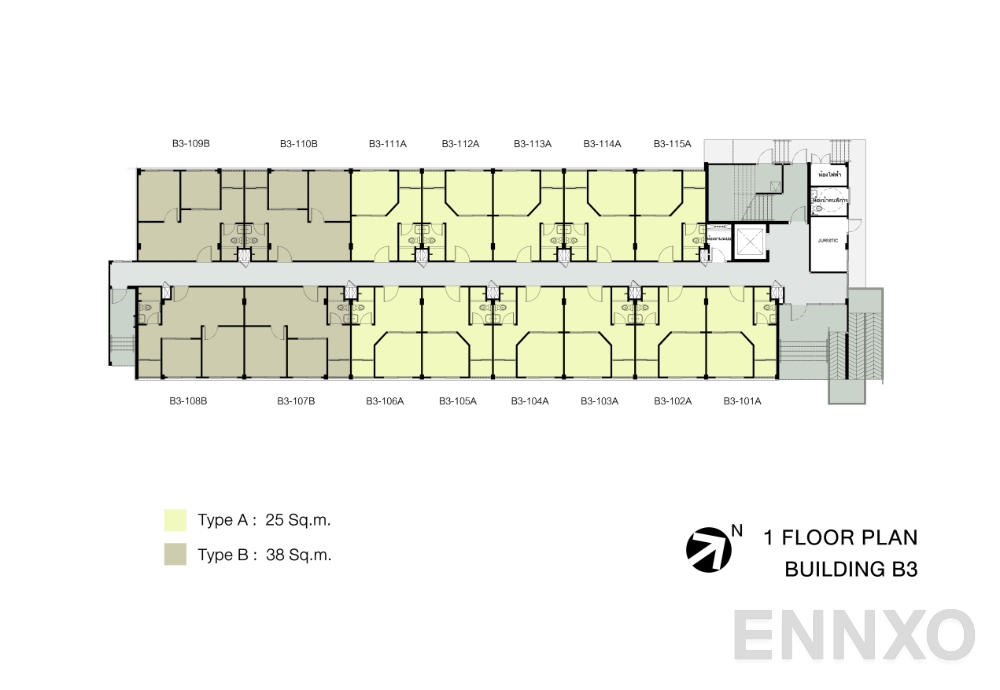 แปลนชั้น ชั้น 1 อาคาร B3 ของโครงการ เสนาคิทท์ เวสต์เกต - บางบัวทอง เฟส 1-2