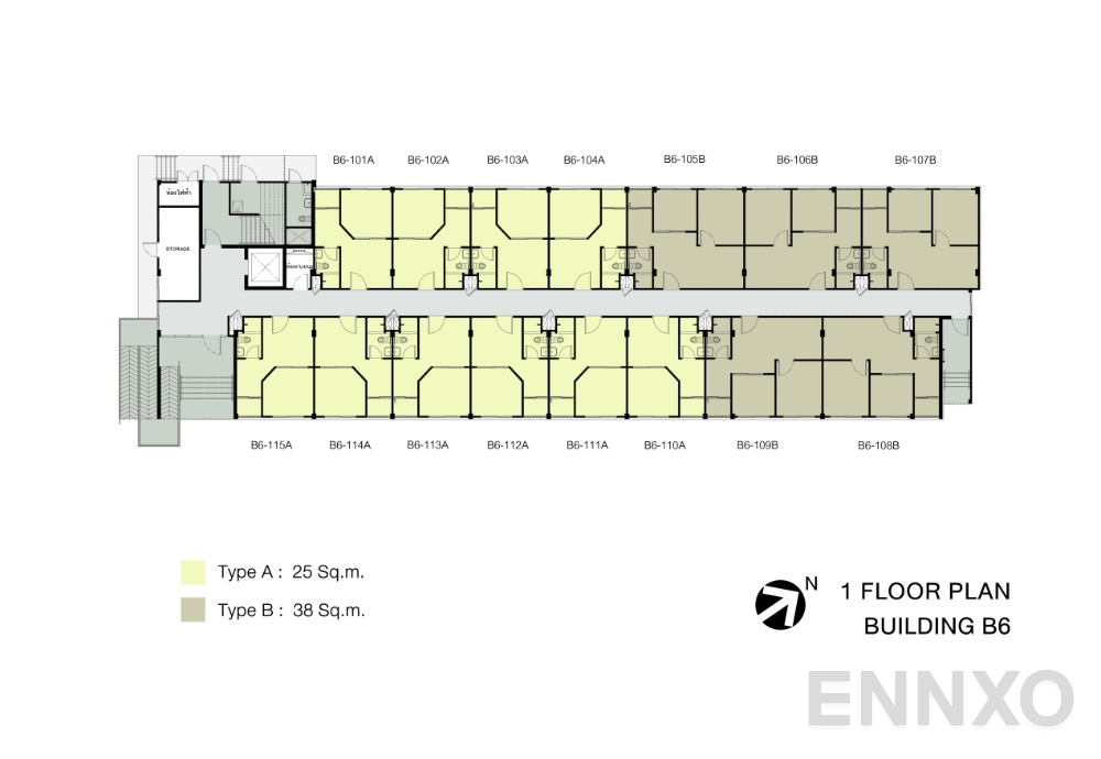 แปลนชั้น ชั้น 1 อาคาร B5 ของโครงการ เสนาคิทท์ เวสต์เกต - บางบัวทอง เฟส 1-2
