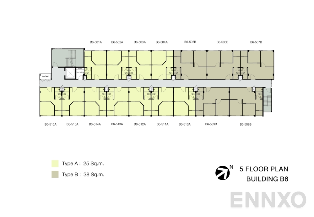 แปลนชั้น ชั้น 5 อาคาร B5 ของโครงการ เสนาคิทท์ เวสต์เกต - บางบัวทอง เฟส 1-2