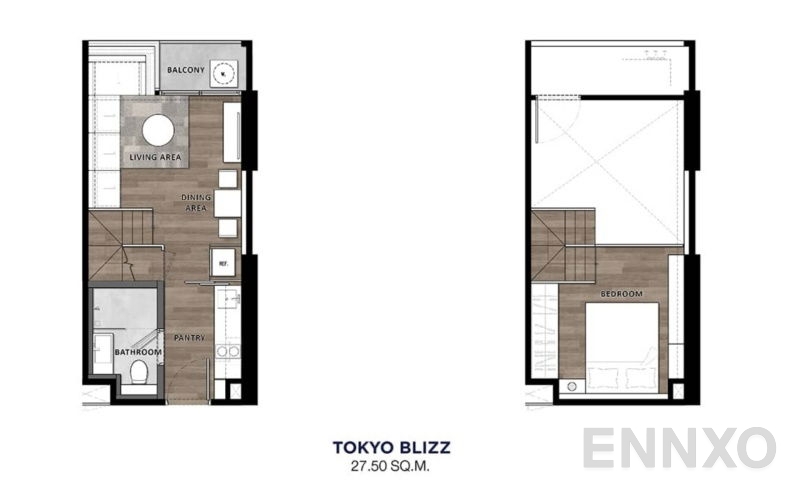 รูปแปลนห้อง 1 Bedroom Duplex ของโครงการ Siamese Rama 9