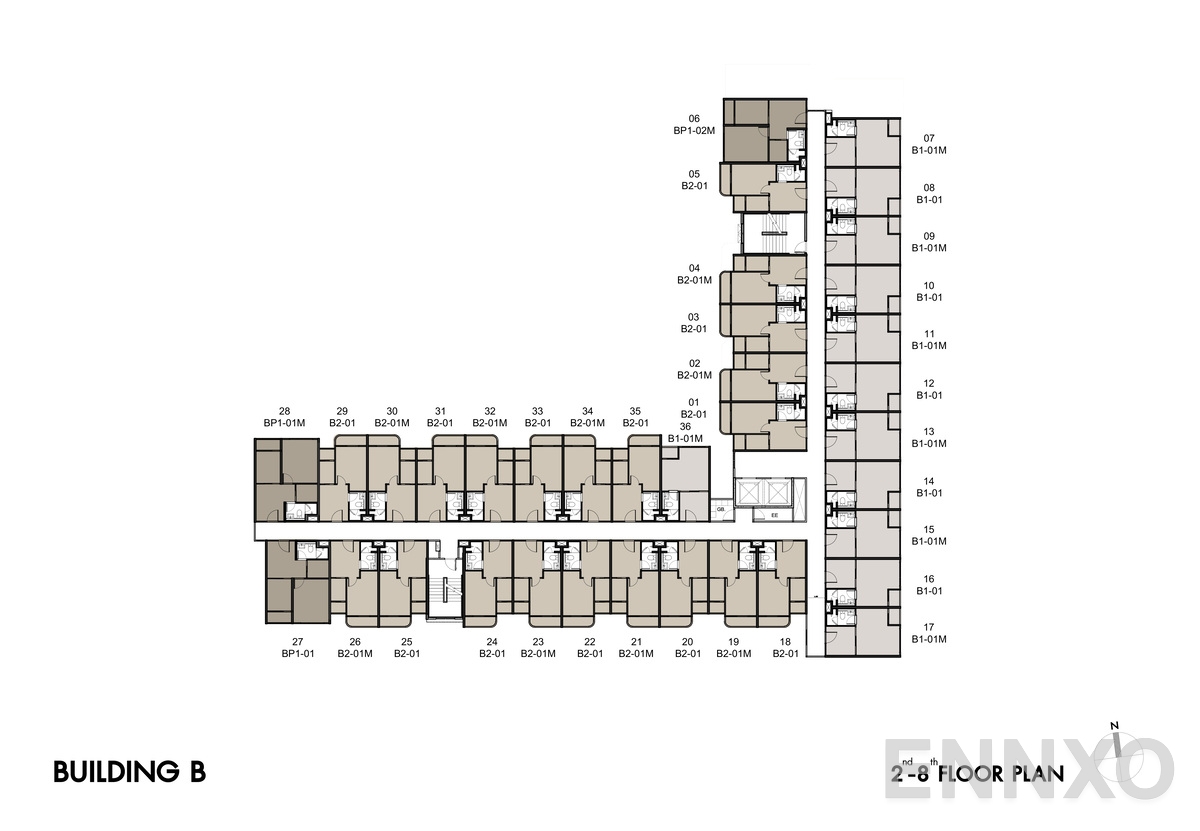 แปลนชั้น 2nd-8th Floor Plan (B) ของโครงการ So Origin Pattaya