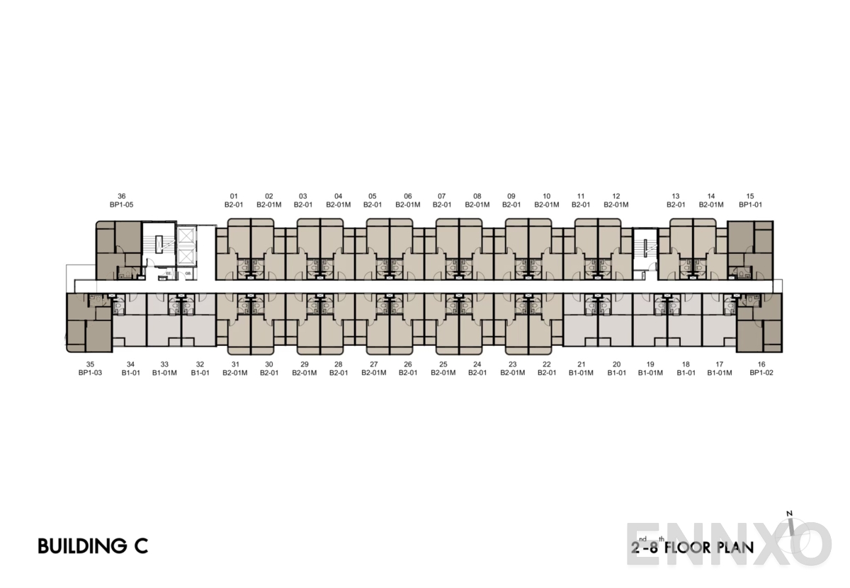 แปลนชั้น 2nd-8th Floor Plan (C) ของโครงการ So Origin Pattaya