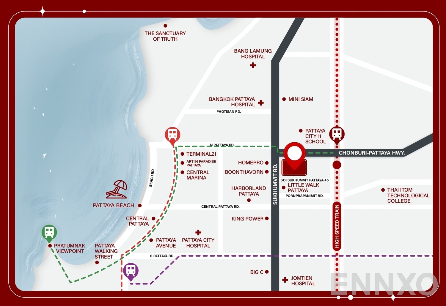 ภาพแผนที่แสดงที่ตั้งโครงการ So Origin Pattaya และสถานที่โดยรอบ