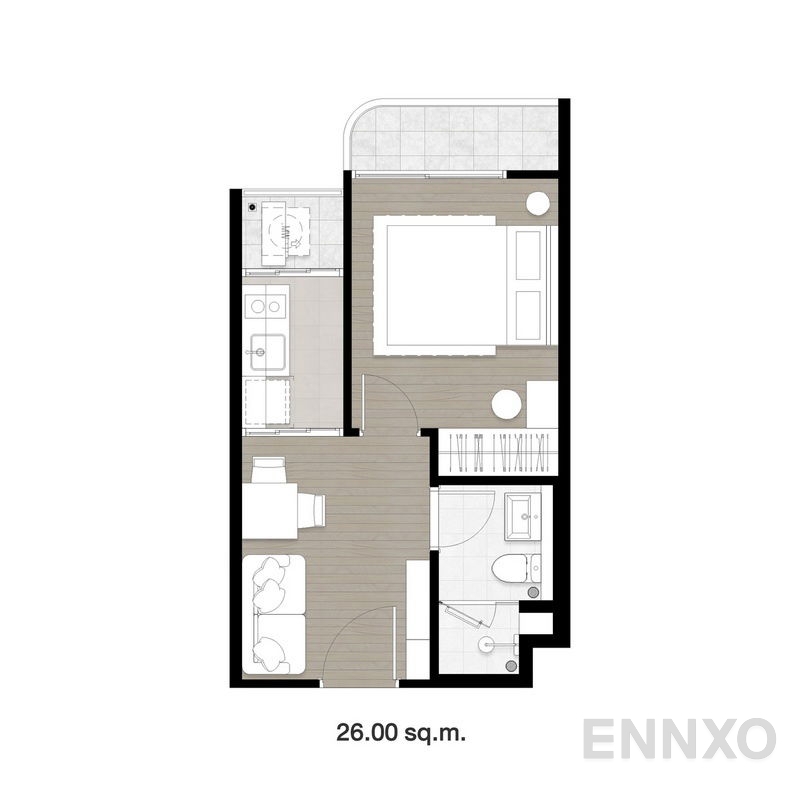 รูปแปลนห้อง 1 Bedroom ของโครงการ So Origin Pattaya