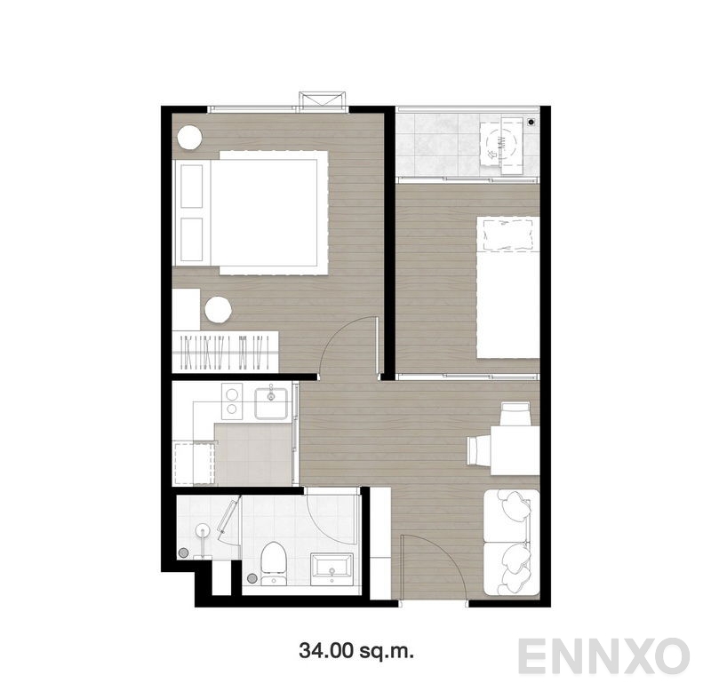 รูปแปลนห้อง 1 Bedroom Plus ของโครงการ So Origin Pattaya