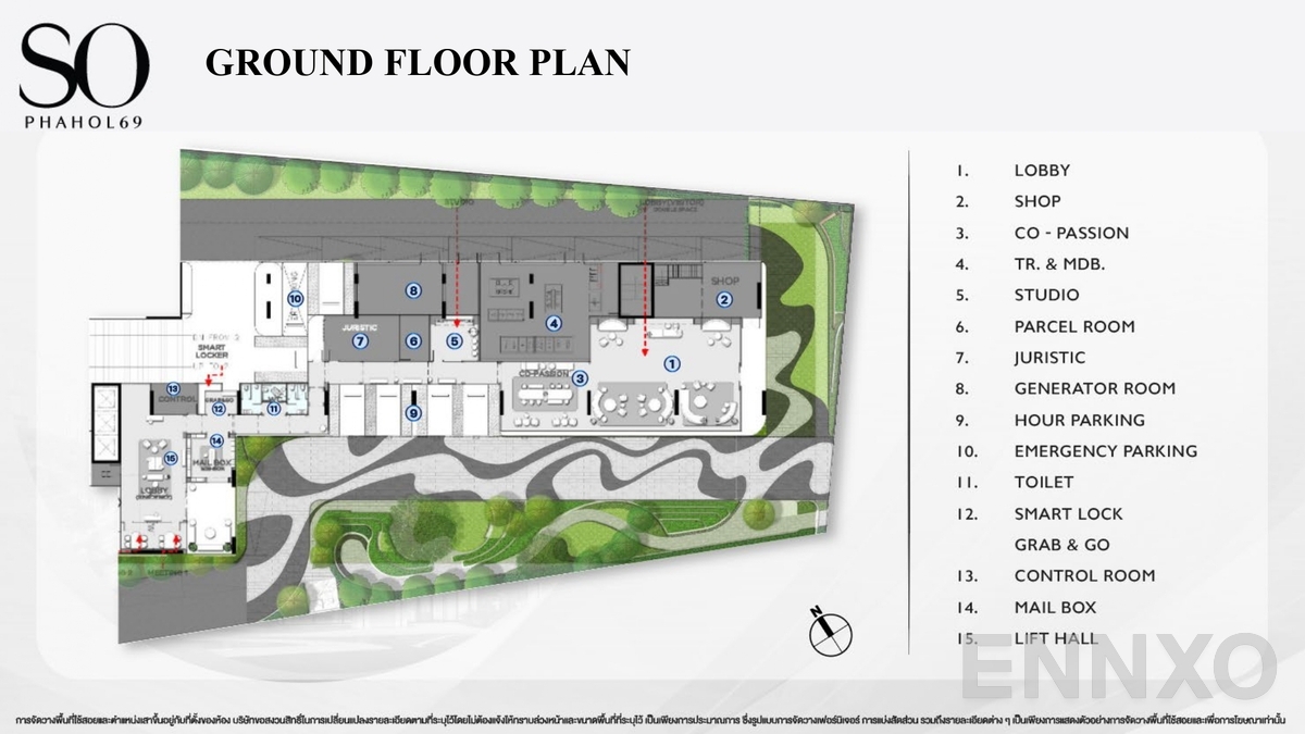 แปลนชั้น Ground Floor Plan ของโครงการ SO Origin Phahol 69 Station