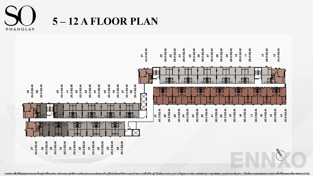 แปลนชั้น 5-12 Floor Plan ของโครงการ SO Origin Phahol 69 Station