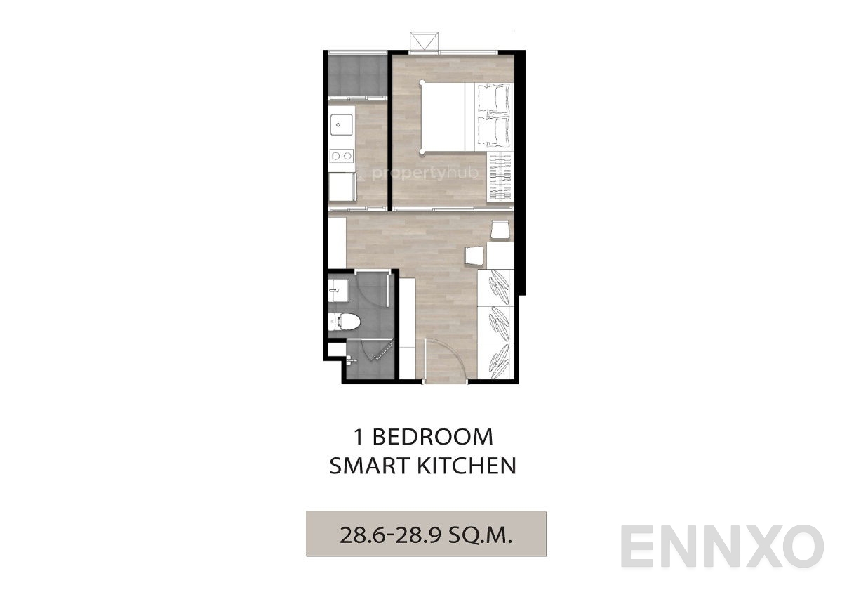 รูปแปลนห้อง 1 Bedroom Smart Closet ของโครงการ SO Origin Phahol 69 Station