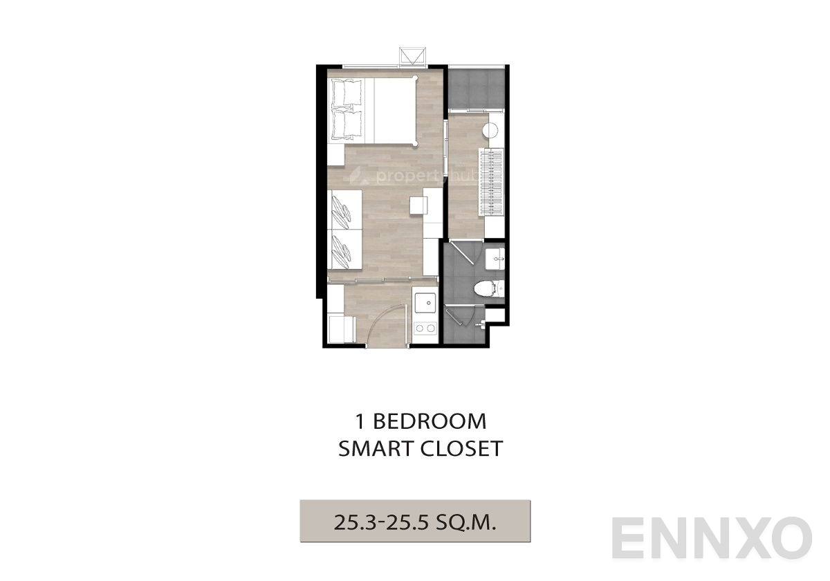 รูปแปลนห้อง 1 Bedroom (Smart Closet)  ของโครงการ SO Origin Phahol 69 Station